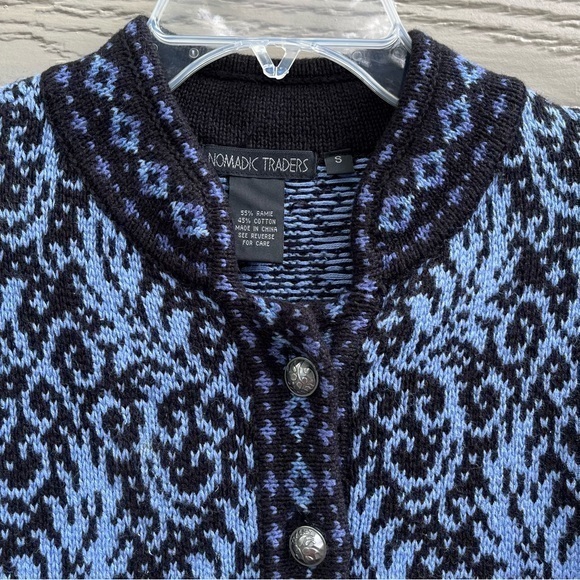 Nomadic Traders Cardigan Sweater Nordic Silver Button Ombre Blue Zip Jumper‎ S - Picture 4 of 11